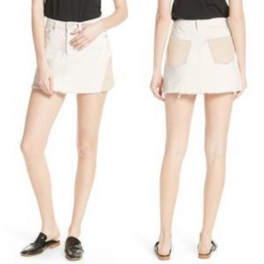 Free People Ivory Denim Mini Skirt. Sz 28